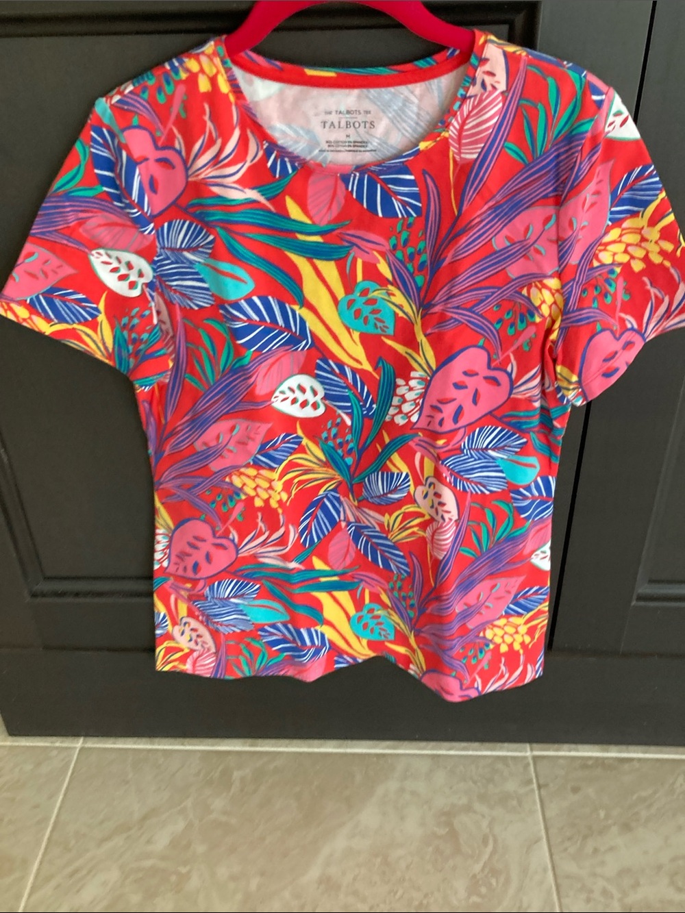 Talbots Coral Tropical Floral Short Sleeve Tee